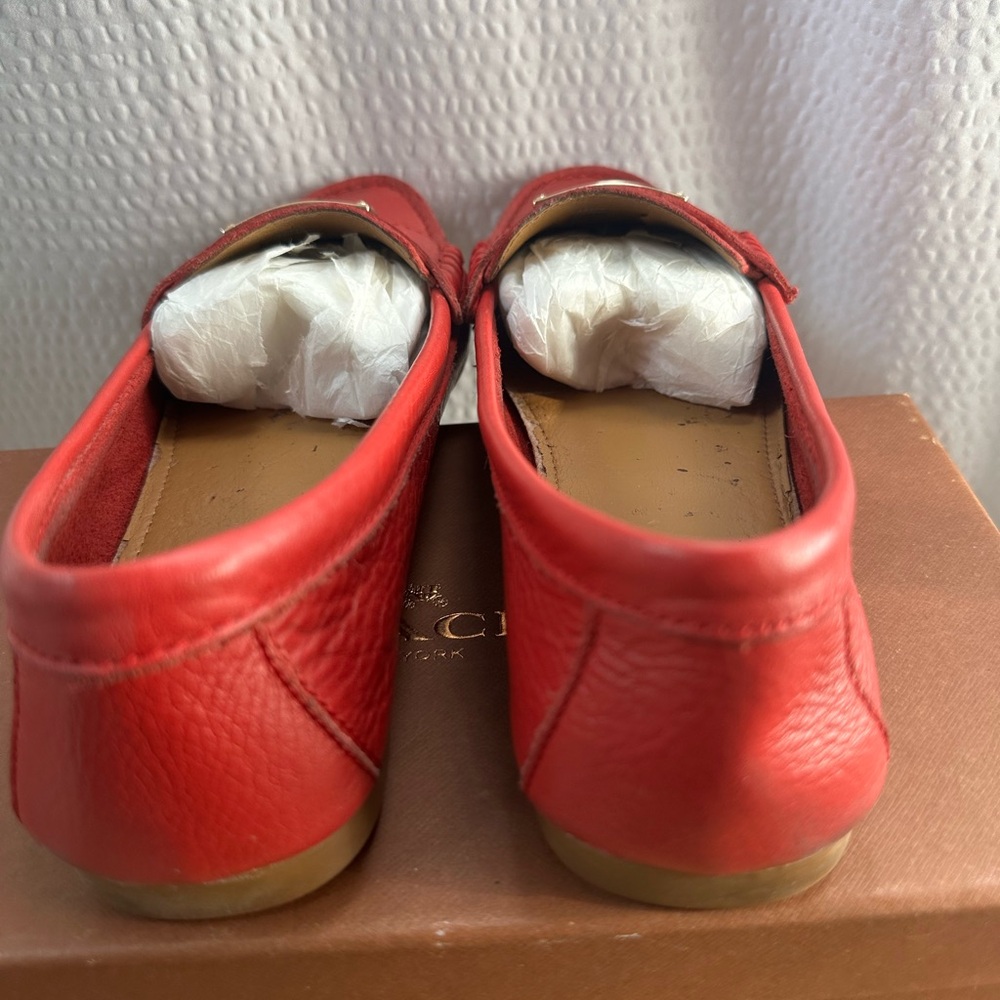 Coach “Fredrica” Red pebble leather loafer Size 7 - Picture 4 of 10